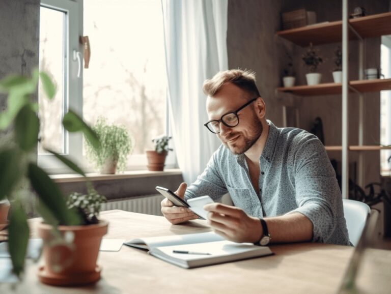 Young man doing his taxes on his smartphone from home in Germany